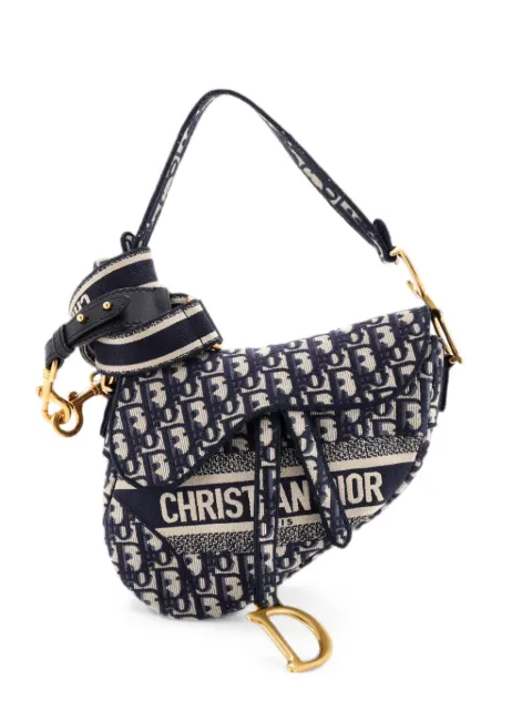 Christian Dior Pre-Owned Saddle Handbag Logo Embroidered Oblique Canvas Medium shoulder bag Blue 22NID3ZWGH128QSB