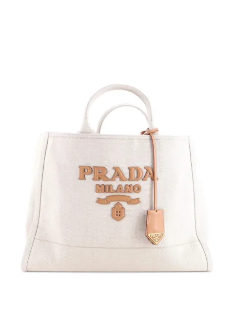 Prada Pre-Owned Logo Linen Blend Large tote bag Brown 6FXGKML96NWJDBXC