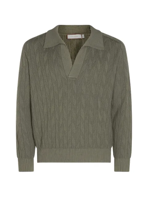 Canali cable-knit polo-collar sweater Green C1240MK02550803