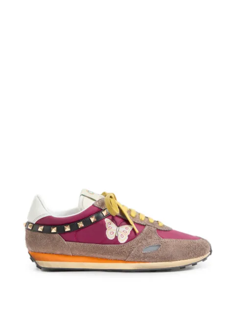 Valentino Garavani Stud Up sneakers in split leather and nylon with butterfly embroidery Purple YS0O23ENB