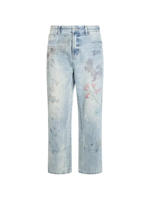 FOUND Hand Art graphic-print panelled jeans Blue FOPF26DP046086371
