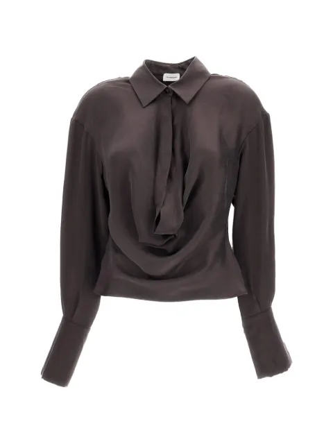 THE ANDAMANE Lilia draped-neck long-sleeve blouse Brown T200953ATNV1473