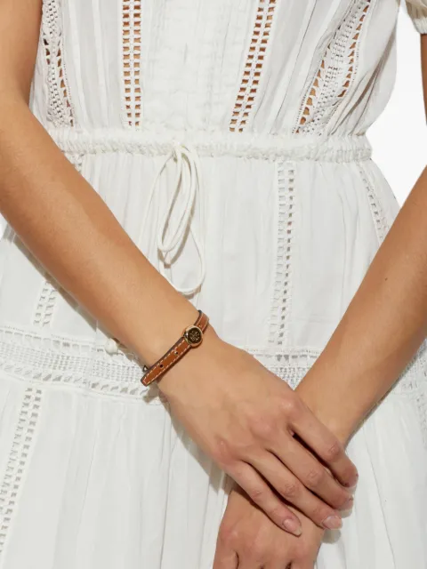 Tory Burch logo-plaque leather bracelet Brown 1817960