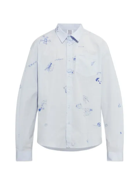VETEMENTS doodle-print buttoned shirt Blue MH27SH256LB0