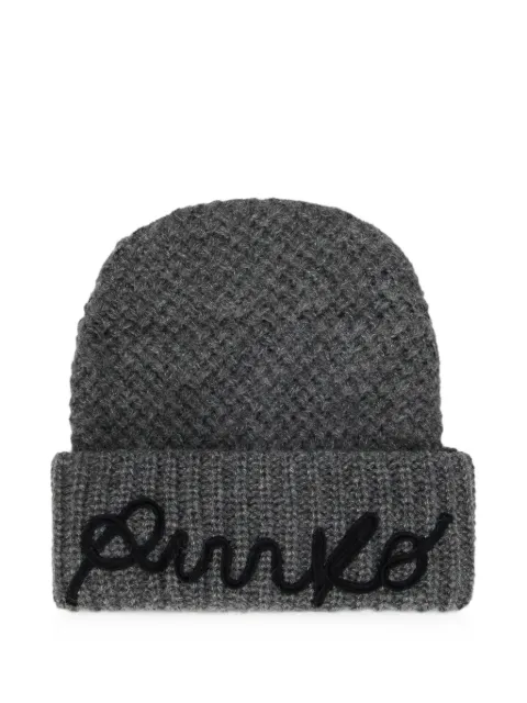 PINKO logo-embroidered chunky-knit beanie hat Grey 107258A3EK