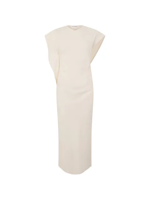Victoria Beckham Victoria draped asymmetric-sleeve midi dress Neutrals 1326WDR007380B