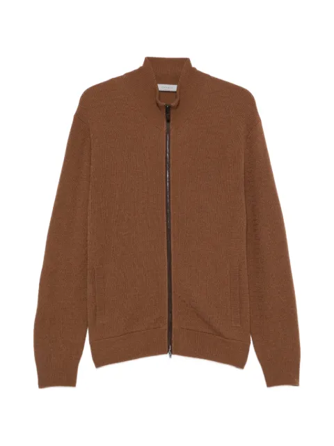 Canali ribbed-knit zip-up sweater Brown C1238MK02547