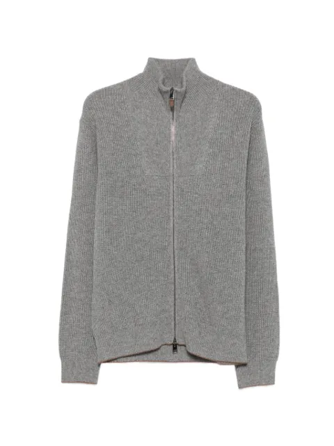 Canali ribbed zip-up cardigan Grey C1223MK02552