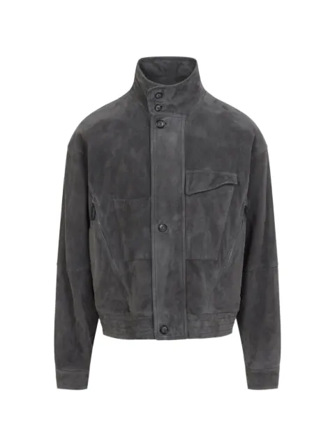 Giorgio Armani suede-finish button-up leather jacket Grey GM004407AF30029