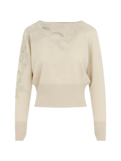 Ermanno Scervino lace-embellished cashmere sweater Neutrals D495M302APPYU