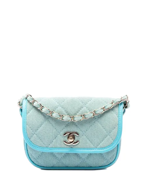 CHANEL Pre-Owned 2021 Mini CC Quilted Denim Messenger Flap crossbody bag Blue TXUZ5O0JYGGA3PP7