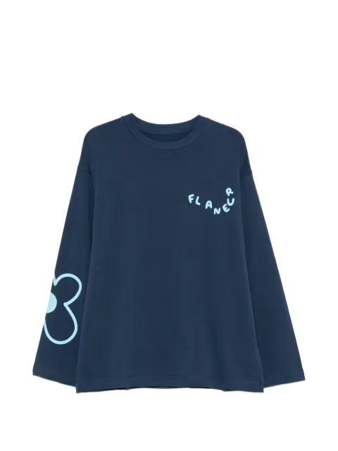 FLÂNEUR Blossom logo-print long-sleeve T-shirt Blue FTSH285