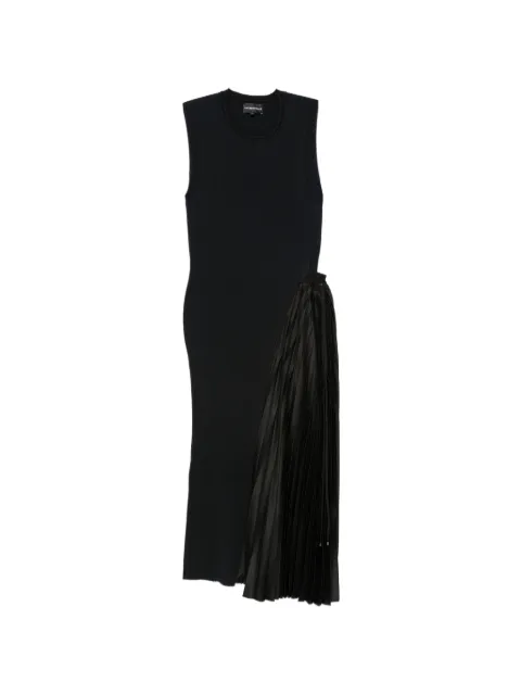 Emporio Armani pleated-panel ribbed-knit midi dress Black EW005144AF30197