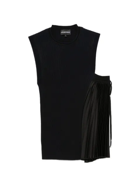 Emporio Armani knit top with asymetrical and sleevless ribbed design and pleated panel Black EW005145AF30197