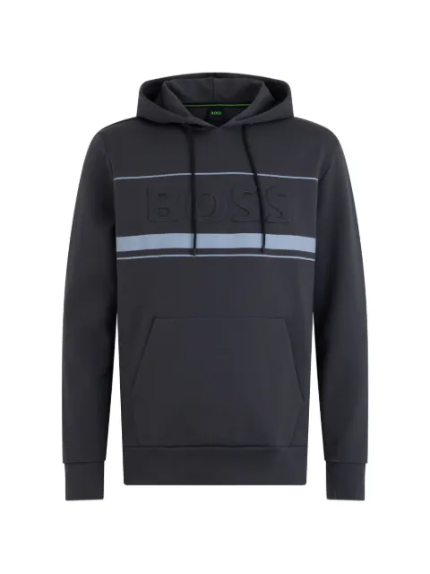 BOSS logo-embossed stripe-detail hoodie Grey 50545244