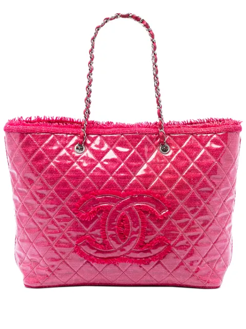 CHANEL Pre-Owned 2009-2010 Large Quilted Tweed and PVC Funny tote bag Pink I1DJZTTW65CJ6W9Z