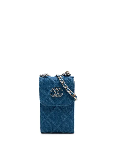 CHANEL Pre-Owned 2021 Denim 19 Phone Holder with Chain satchel Blue 9AIW902ZS5PKE195