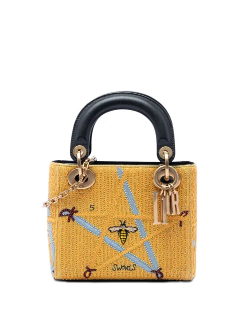 Christian Dior Pre-Owned 2017 Mini Embroidered Canvas Swords Lady Dior satchel Yellow 00PNUU9QYNRXW1OP