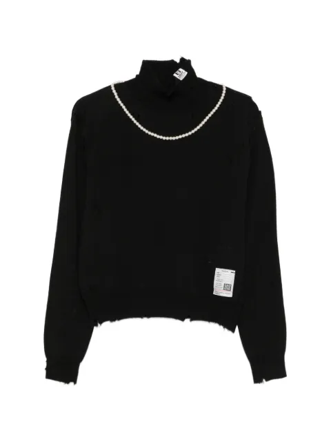 Maison MIHARA YASUHIRO distressed pearl-embellished sweater Black K17SW712