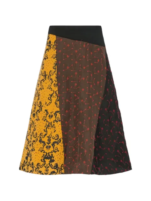 6397 Scraps patchwork silk midi skirt Brown NS145