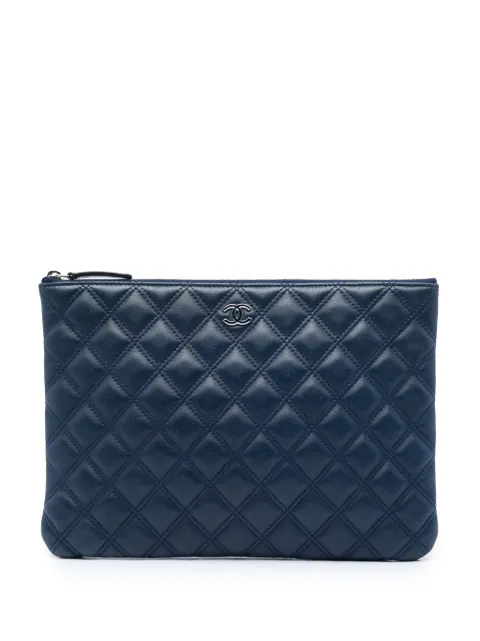 CHANEL Pre-Owned 2014-2015 Medium Quilted Lambskin Double Stitch O Case clutch bag Blue 93Y033EE97HZMTO7