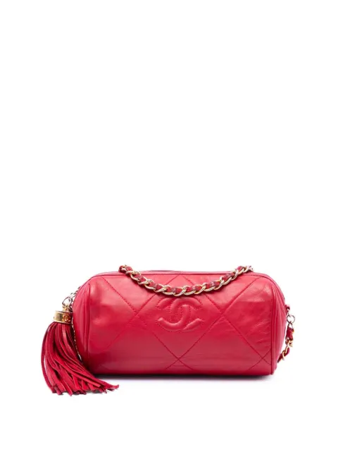 CHANEL Pre-Owned 1986-1988 Mini Quilted Lambskin Tassel Barrel crossbody bag Red 4ZDSC7NFBN7KO5T1