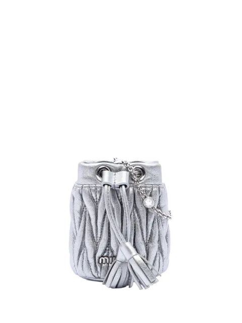 Miu Miu Pre-Owned 2010-2026 Mini Metallic Matelasse Nappa Crystal Chain bucket bag Silver 0DA5DYXH9Y7VF2L6