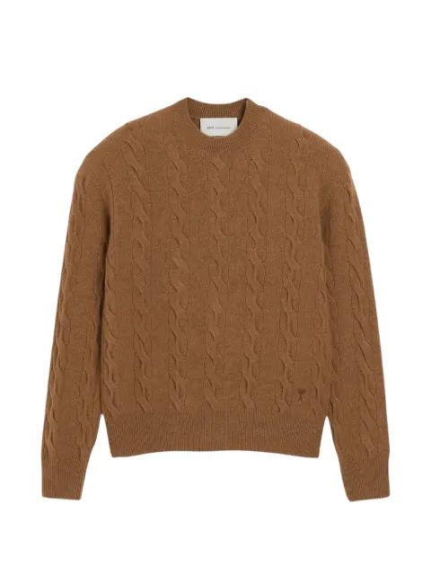 AMI Paris cable-knit crew-neck jumper Brown UKS880KN0189