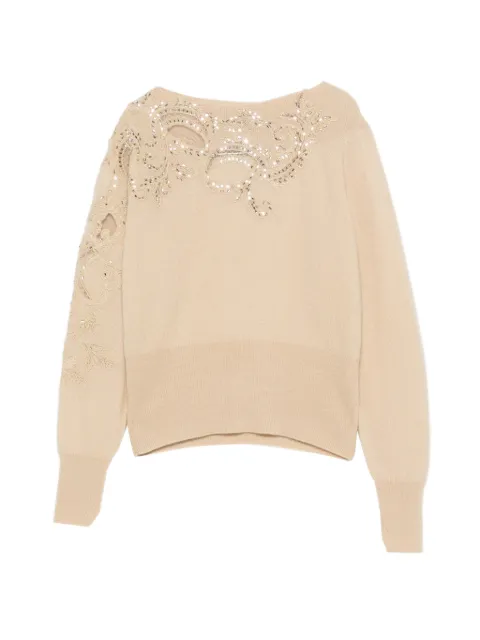 Ermanno Scervino sequin-embellished lace-insert cashmere sweater Neutrals D495M302APCTPYU