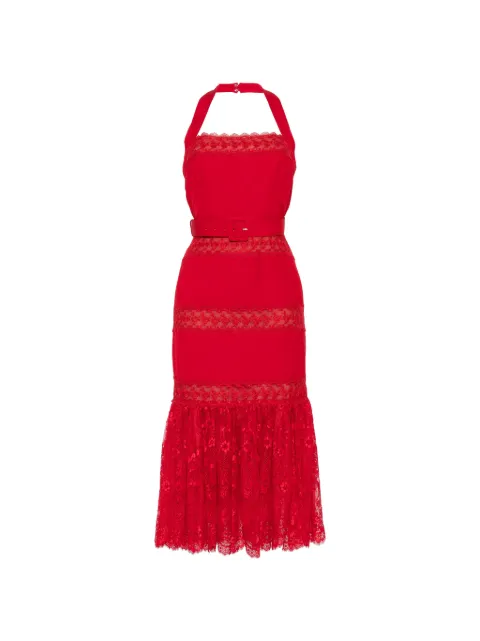 Self-Portrait red linen blend lace midi dress Red AW26132M