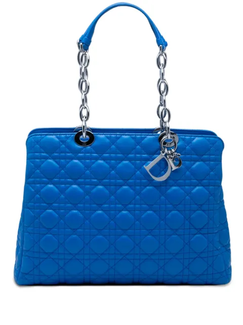 Christian Dior Pre-Owned 2013 Large Lambskin Cannage Soft Zipped Lady Dior Shopping tote bag Blue WO4LL3WR5KF6YZ0A