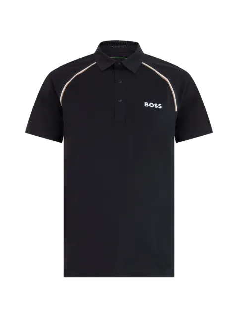 BOSS piped-trim logo-print polo shirt Black 50543333