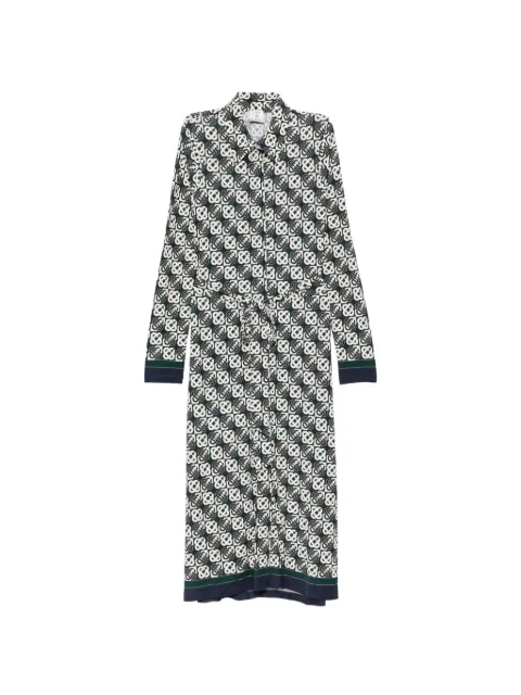 Casablanca monogram-print long-sleeve midi dress White WPF26JDR038