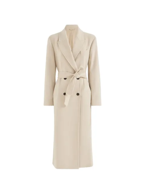 Brunello Cucinelli lightweight water-resistant cashmere belted coat with Monili Neutrals MT4019993C058