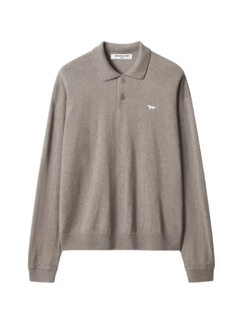 Maison Kitsuné Fox-patch long-sleeve polo shirt Neutrals MRMKJ05KT12200613