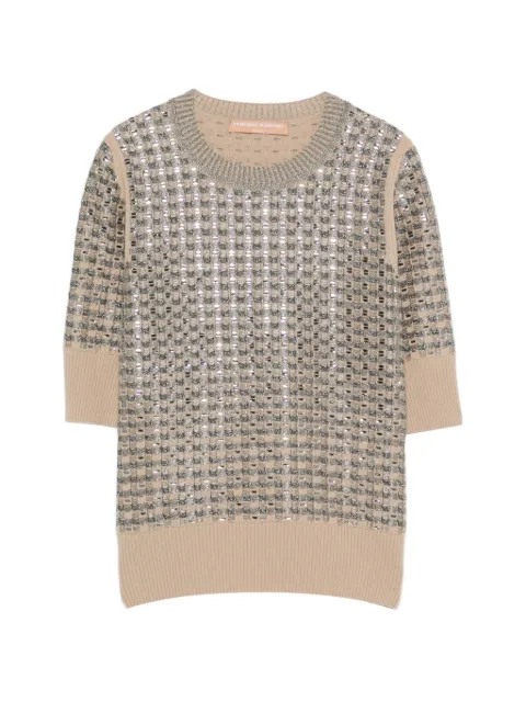 Ermanno Scervino sequin-embellished checkered wool sweater Neutrals D495L322CTEJY