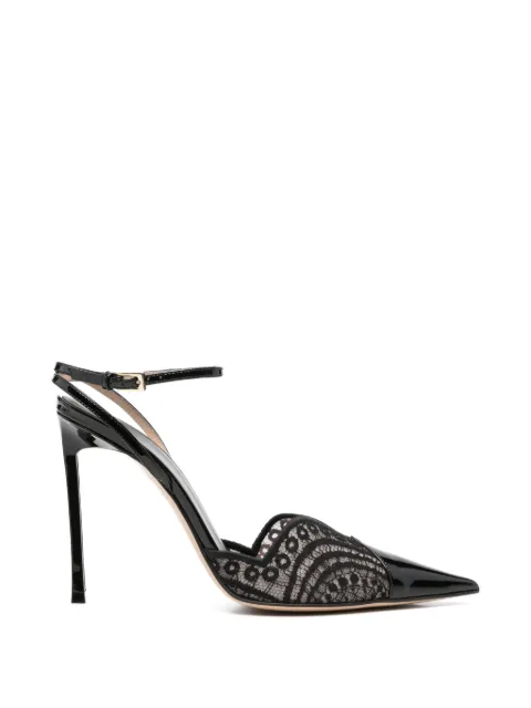 TOM FORD lace-panelled patent-leather pumps Black W3932LCL626P