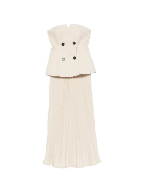 Self-Portrait beige bandeau pleated midi dress Neutrals AW26155M