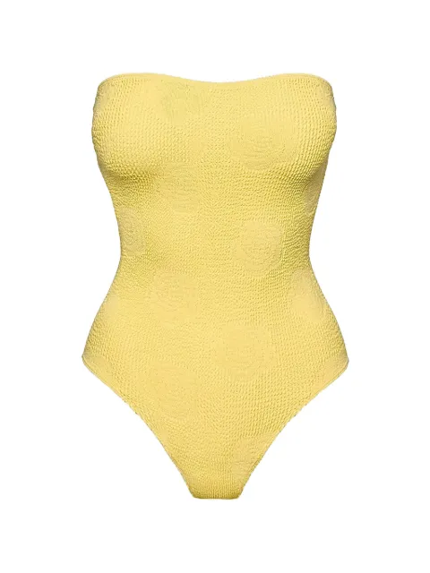 SOFIA ERHAN Kaya crinkle-effect strapless swimsuit Yellow KAIAONEPIECE