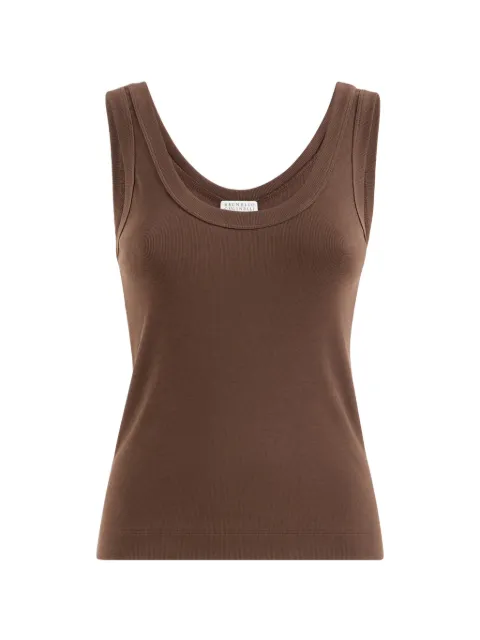 Brunello Cucinelli stretch-cotton ribbed-jersey top with Monili Brown M0TC8FX210C4211