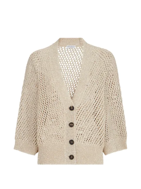 Brunello Cucinelli dazzling texture net cardigan in hemp Neutrals MKA561706PCIQ33
