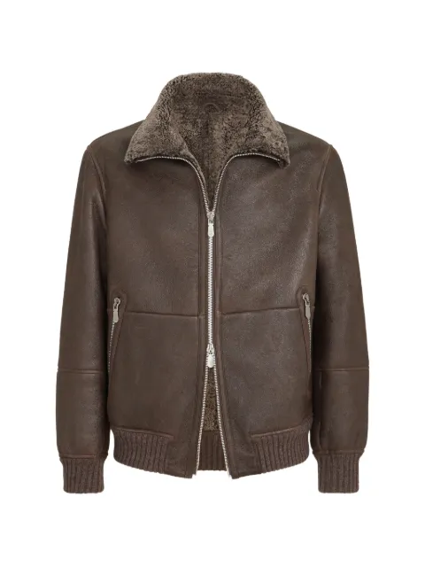 Brunello Cucinelli Vintage-effect shearling bomber jacket Brown MPMTR1737C9871