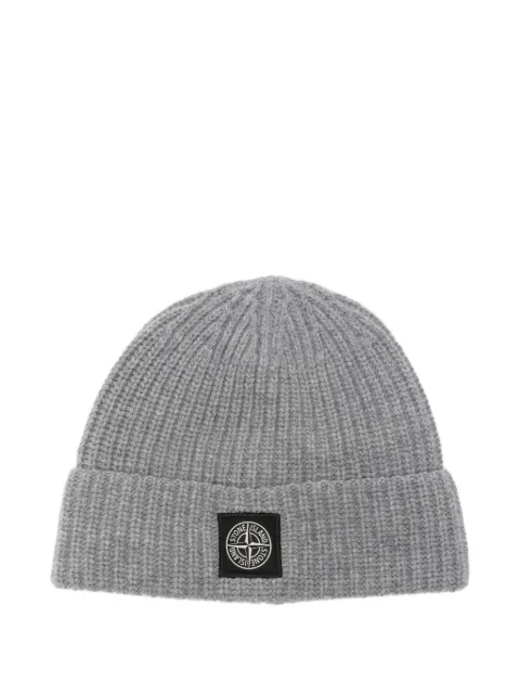Stone Island logo-patch ribbed-knit beanie hat Grey L2S15N00012S00B4