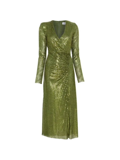 Self-Portrait olive rhinestone mesh wrap midi dress Green AW26154MG