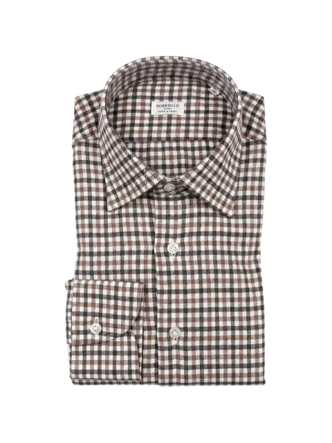 BORRIELLO NAPOLI check-print button-down shirt Brown 23026