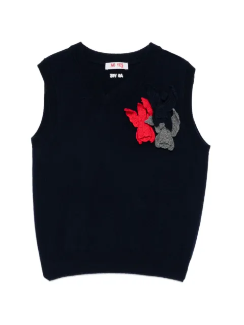 AO YES appliqué-detail V-neck top Blue AYFW26KTPL032CSNHENAY