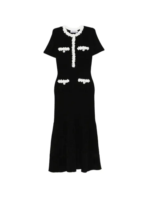 Self-Portrait black chenille knit flower trim midi dress Black AW26099MAB