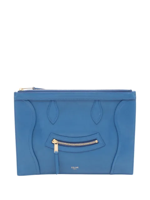 Celine Pre-Owned 2010-2026 Medium Glossy Calfskin Pouch clutch bag Blue YPOM5N0JS0PG5CBK