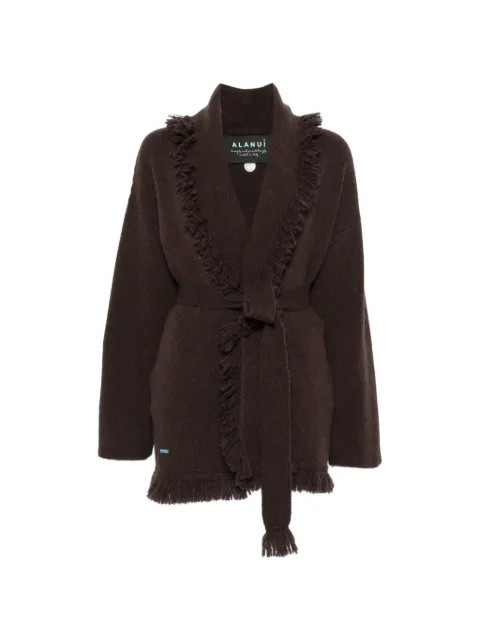 Alanui fringe-trim belted cardigan Brown LWHB064E26KNI0096000