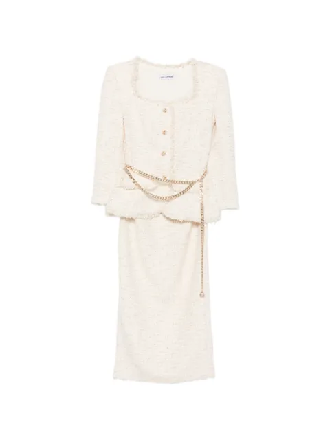 Self-Portrait cream boucle tailored chain midi dress Neutrals AW26059MAC